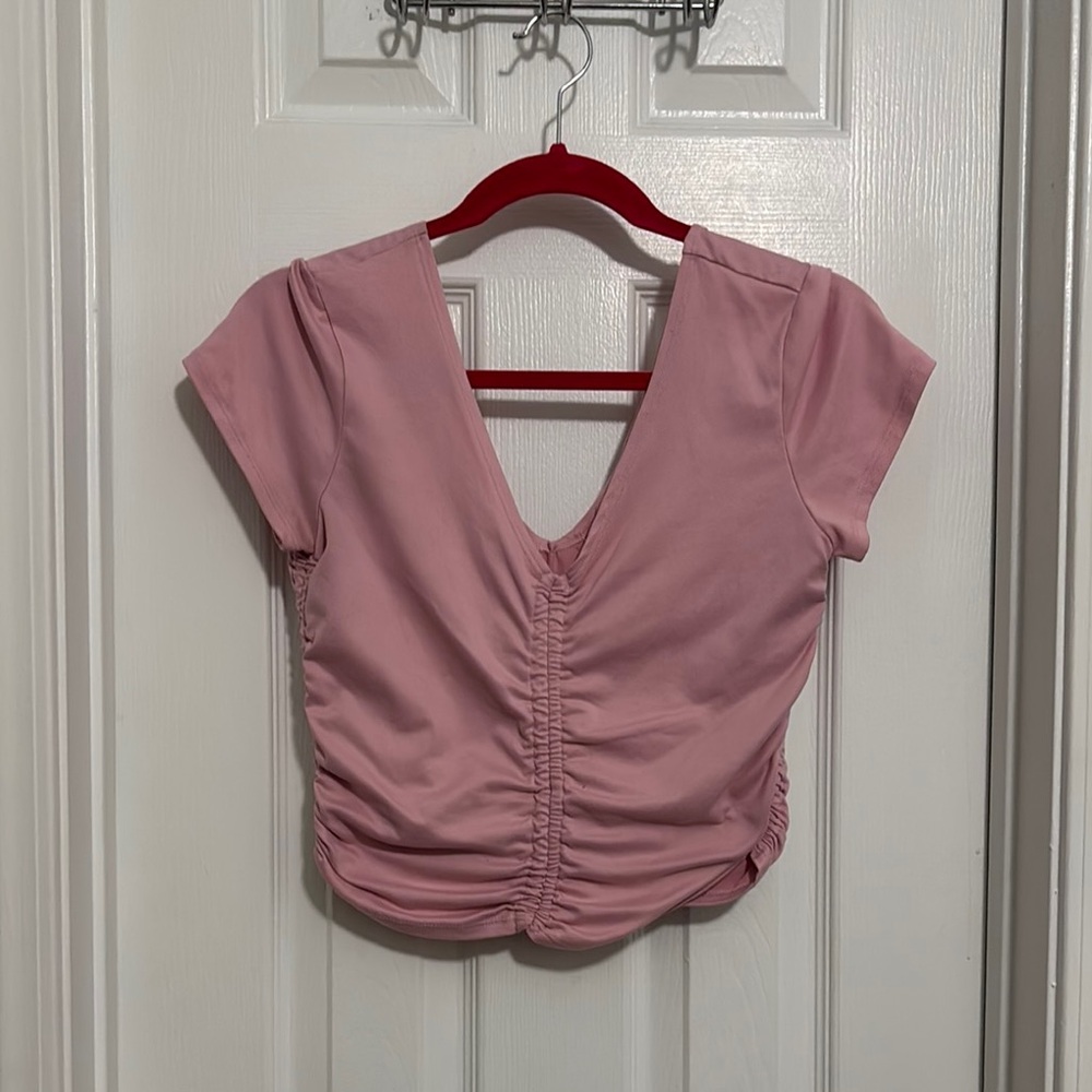 Me to We Pink Ruched Fitted Blouse